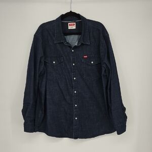 Wrangle Men's Dark Blue Denim Shirt Snap Pearl Buttons Size 2X